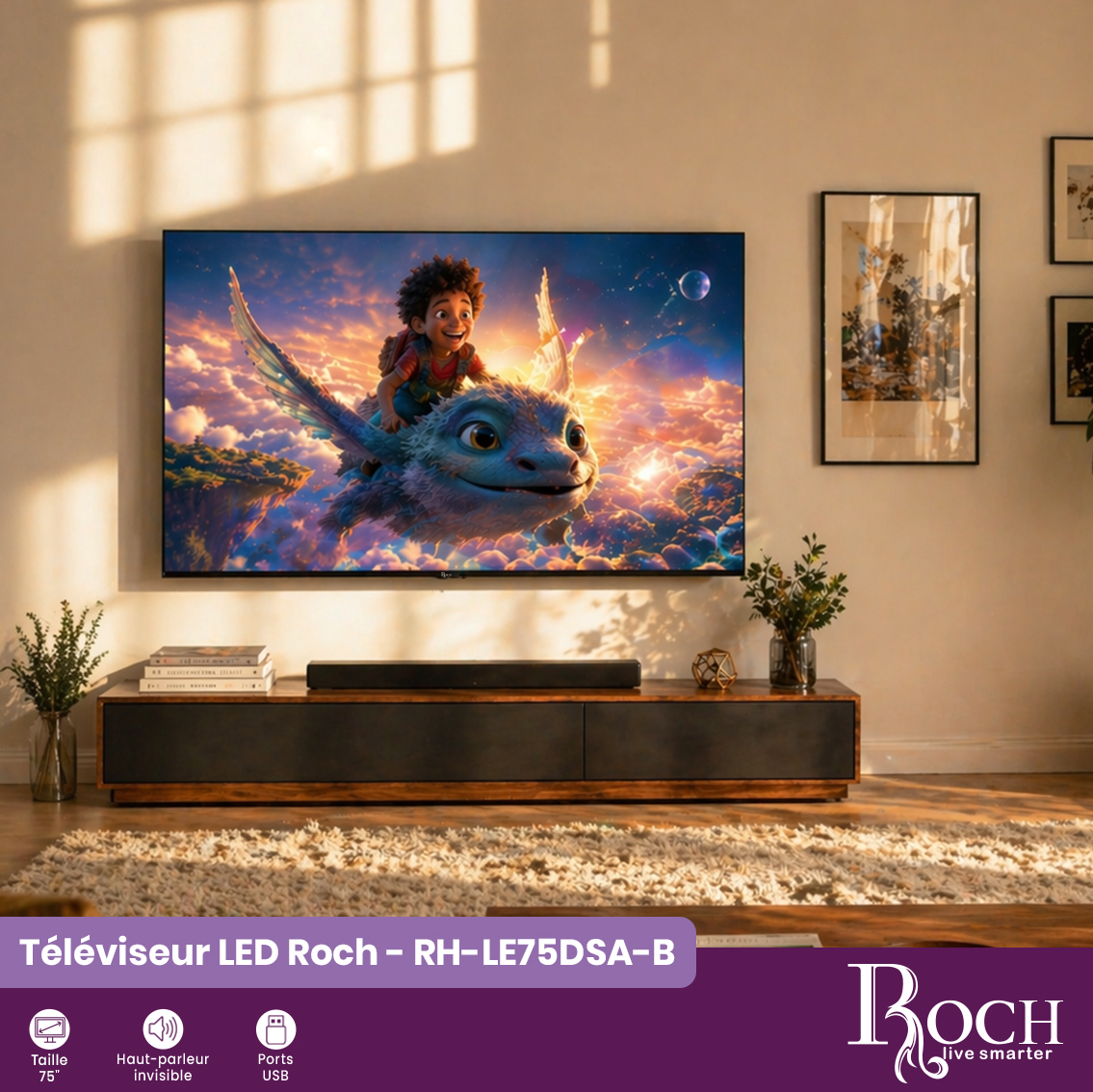 Téléviseur Roch 4K UHD : RH-LE75DSA-B - 1